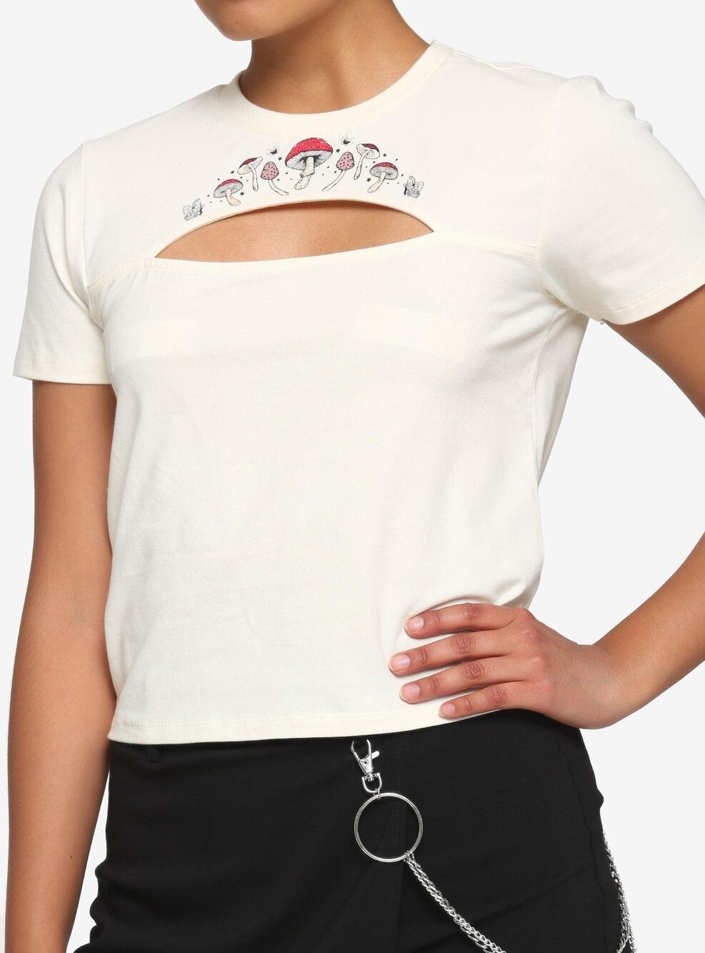 Hot Topic Butterfly Mushroom Cutout Top Plus 2X Cream Ivory Indie Cottagecore